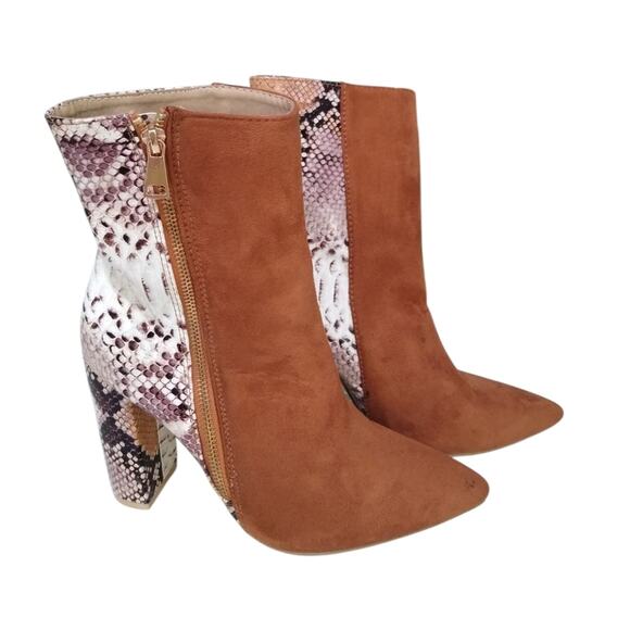 [H417] Brown Suede Snakeskin Boots, Size 37 - Picture 2 of 11